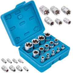 Klucze nasadowe TORX E4-E24 zestaw 14el nasadki SILVER