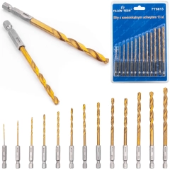 Wiertła do metalu tytanowane 1.5-6.5 mm HSS (zestaw 13szt) FALON-TECH