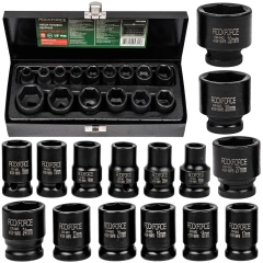 Nasadki udarowe klucze nasadowe krótkie 1/2" 10-32 mm zestaw walizka 15el FORCEKRAFT
